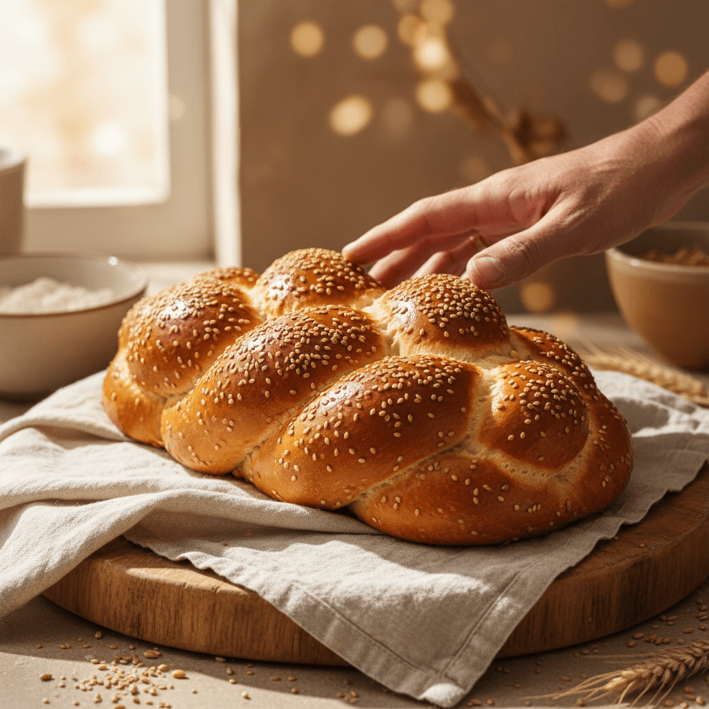 Traditional Shabbat challah bread baked fresh