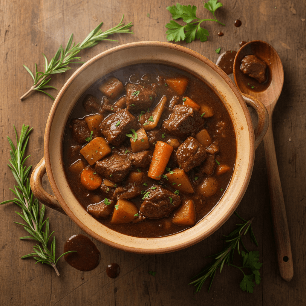 Homemade slow-cooked Israeli stew